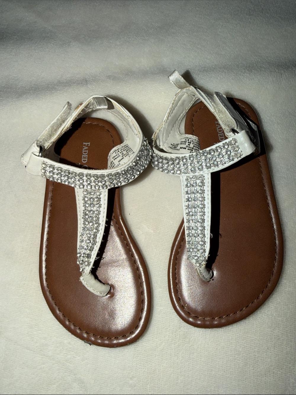 White Girls Rhinestone T-Strap Sandals